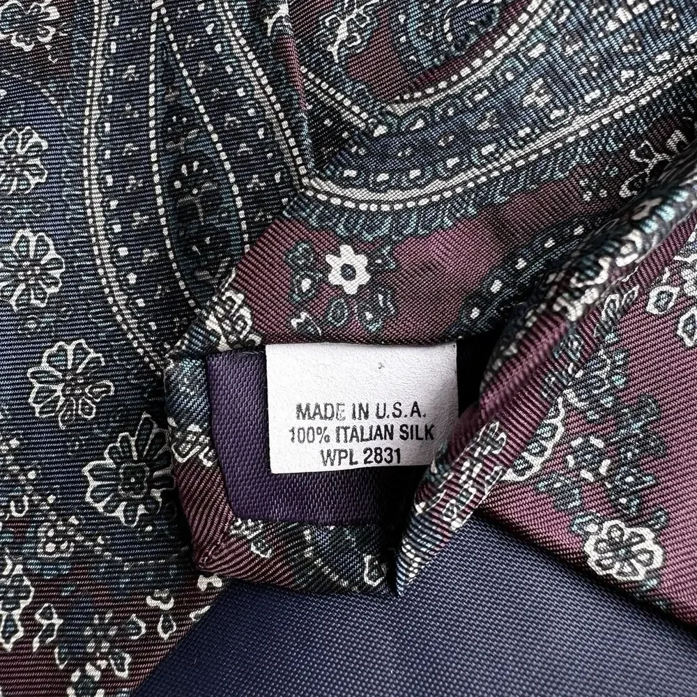 Vintage Paisley Italian Silk Tie State Street Jordan Marsh Burgundy Teal USA